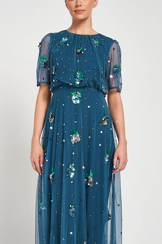 Frock & Frill Juniper Teal Embellished Maxi Dress