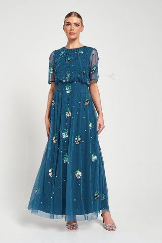 Frock & Frill Juniper Teal Embellished Maxi Dress