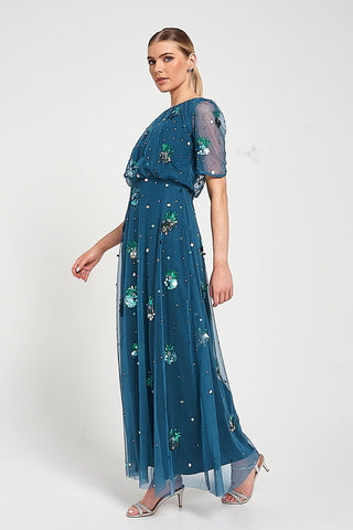 frock & frill Juniper Teal Embellished Maxi Dress