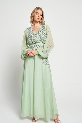 Frock & Frill Kaira Pale Green Sequin Maxi Dress