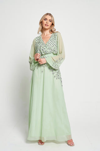 frock & frill Kaira Pale Green Sequin Maxi Dress