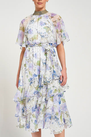 Frock & Frill Kelda White Floral Print Midi Dress