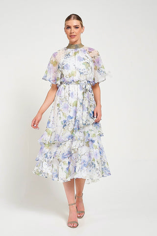 Frock & Frill Kelda White Floral Print Midi Dress
