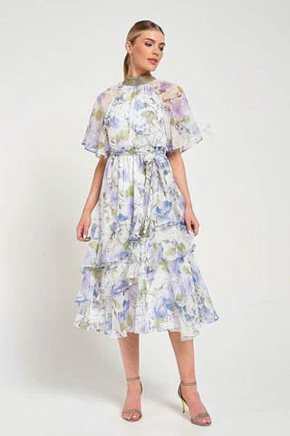 frock & frill Kelda White Floral Print Midi Dress