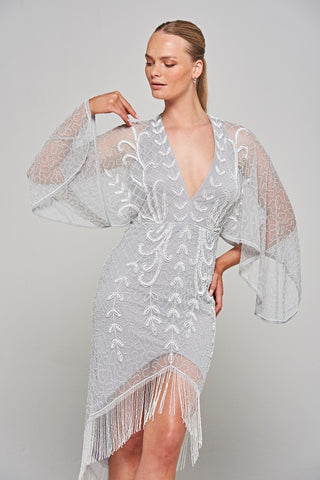 frock & frill Kendra Grey Embellished Midi Dress