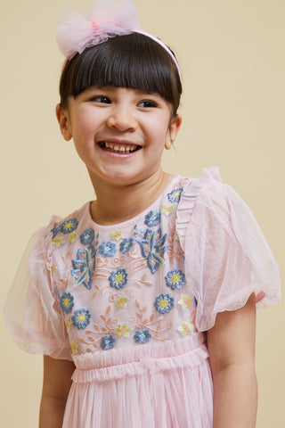 Frock & Frill Lacey Blush Floral Embroidered Dress