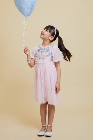 frock & frill Lacey Blush Floral Embroidered Dress