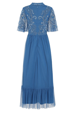 Frock & Frill Lena Blue Embellished Midi Dress