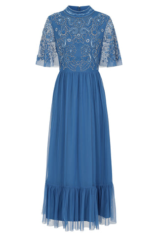 frock & frill Lena Blue Embellished Midi Dress