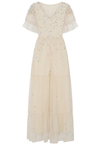 Frock & Frill Linda Cream Embellished Maxi Dress