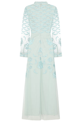 Frock & Frill Loretta Aqua Embroidered Maxi Dress