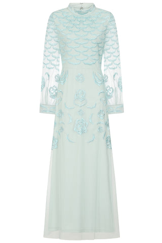 frock & frill Loretta Aqua Embroidered Maxi Dress