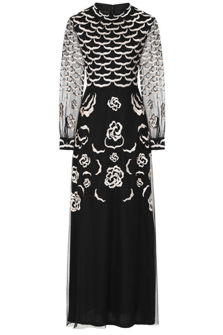 Frock & Frill Loretta Black Embroidered Maxi Dress
