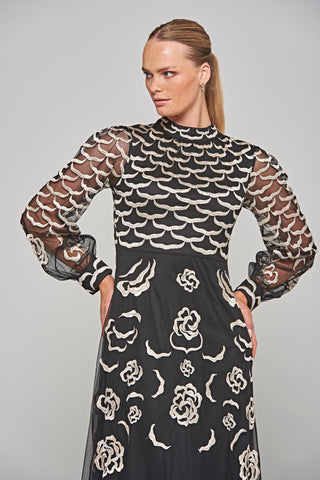 Frock & Frill Loretta Black Embroidered Maxi Dress