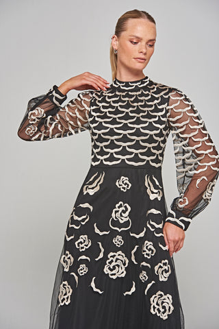 Frock & Frill Loretta Black Embroidered Maxi Dress