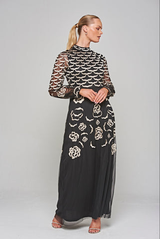 frock & frill Loretta Black Embroidered Maxi Dress