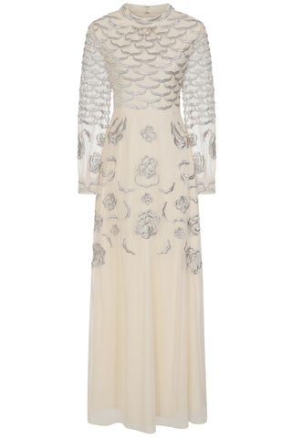 Frock & Frill Loretta Cream Embroidered Maxi Dress