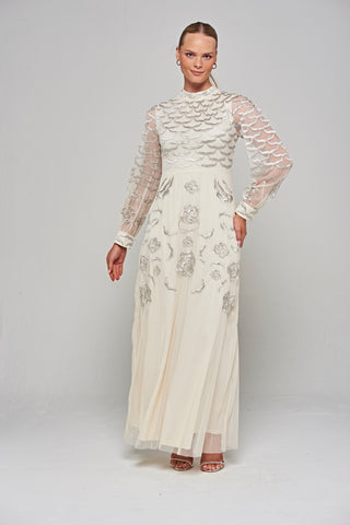Frock & Frill Loretta Cream Embroidered Maxi Dress