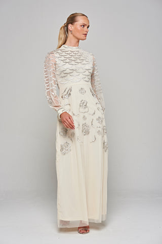 Frock & Frill Loretta Cream Embroidered Maxi Dress