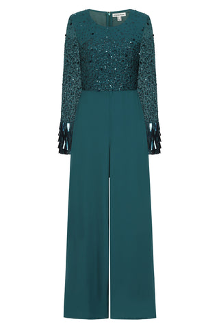 Frock & Frill Lori Deep Teal Embellished Jumpsuit