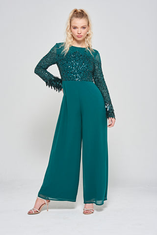 Frock & Frill Lori Deep Teal Embellished Jumpsuit