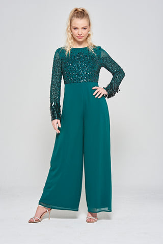 Frock & Frill Lori Deep Teal Embellished Jumpsuit