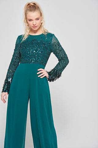 frock & frill Lori Deep Teal Embellished Jumpsuit