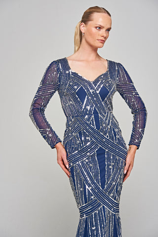 Frock & Frill Lorraine Navy Embellished Maxi Dress