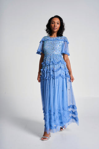 frock & frill Lydia Powder Blue Sequin Maxi Dress