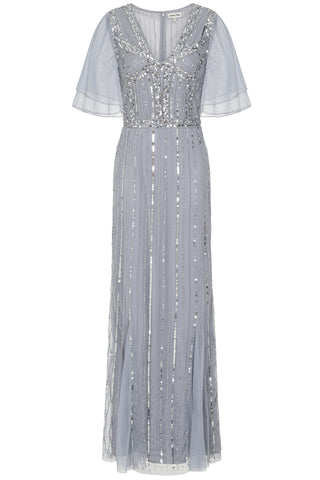 Frock & Frill Lynda Grey Embellished Maxi Dress