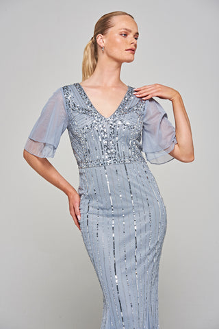 Frock & Frill Lynda Grey Embellished Maxi Dress