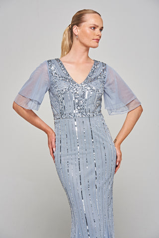 Frock & Frill Lynda Grey Embellished Maxi Dress