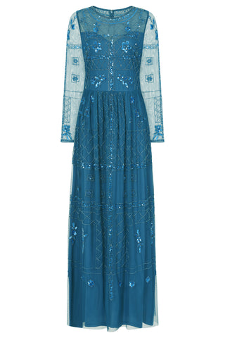 Frock & Frill Maya Blue Embellished Maxi Dress