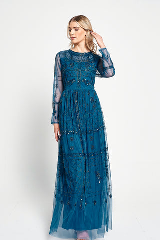 Frock & Frill Maya Blue Embellished Maxi Dress