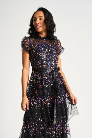 frock & frill Medora Black Sequin Midi Dress
