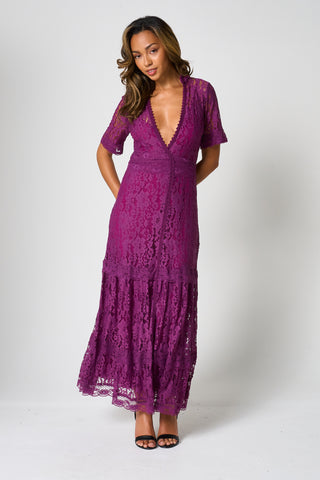 Frock & Frill Mila Purple Lace Maxi Dress