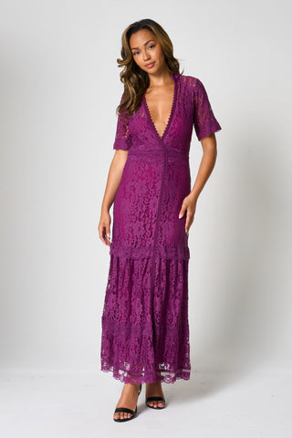 frock & frill Mila Purple Lace Maxi Dress