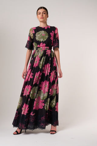 Frock & Frill Milena Black Floral Print Maxi Dress
