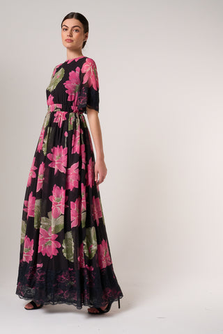 Frock & Frill Milena Black Floral Print Maxi Dress