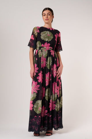 frock & frill Milena Black Floral Print Maxi Dress