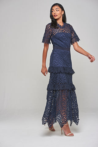 Frock & Frill Narelle Navy Crochet Lace Midaxi Dress