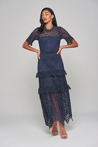Frock & Frill Narelle Navy Crochet Lace Midaxi Dress