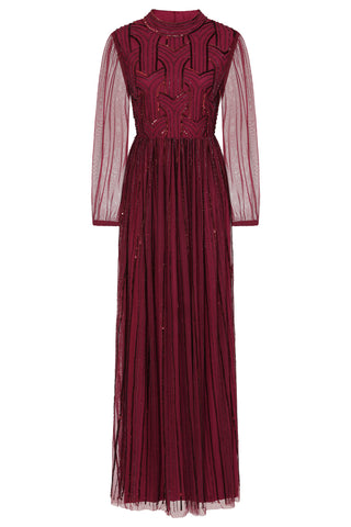 Frock & Frill Natalia Berry Embellished Maxi Dress