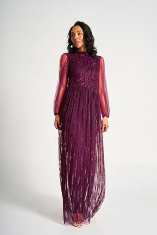 Frock & Frill Natalia Berry Embellished Maxi Dress