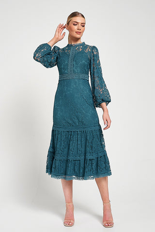 Frock & Frill Nerine Teal Lace Midi Dress