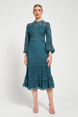 frock & frill Nerine Teal Lace Midi Dress
