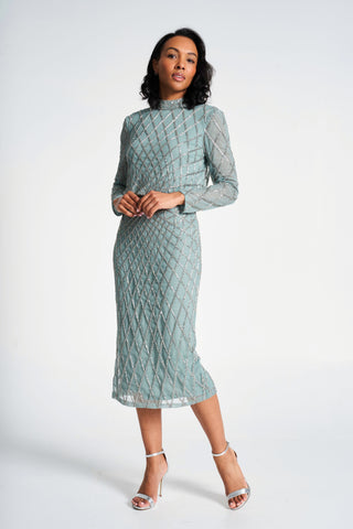 frock & frill Nina Sage Green Embellished Midi Dress