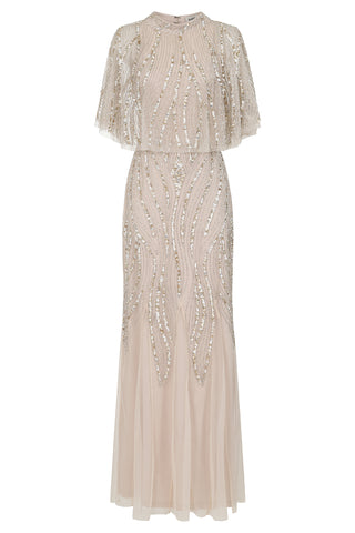 frock & Frill Ora Cape Detail Embellished Maxi Dress