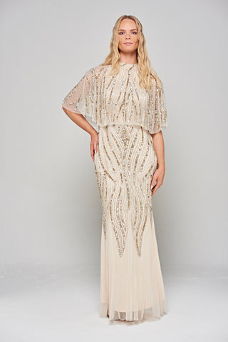 frock & Frill Ora Cape Detail Embellished Maxi Dress