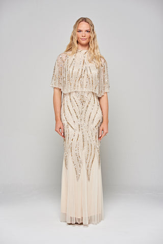 frock & Frill Ora Cape Detail Embellished Maxi Dress